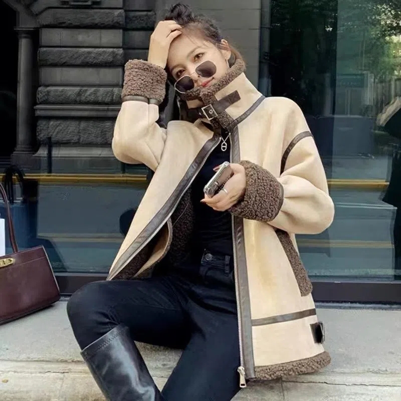Lamb Fur Coat Female New Fall/ - Wool Coat Peacoat 评论和价格