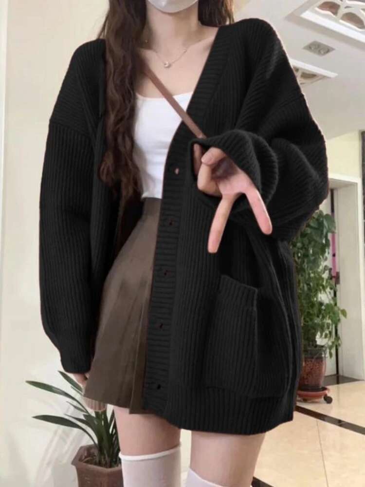 Loose Cardigan Women Long Slee - Wool Coat Peacoat 评论和价格